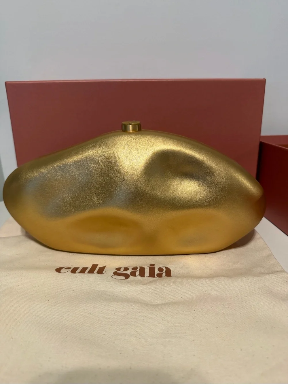 Cult Gaia The Caldera Clutch in Matte Brass